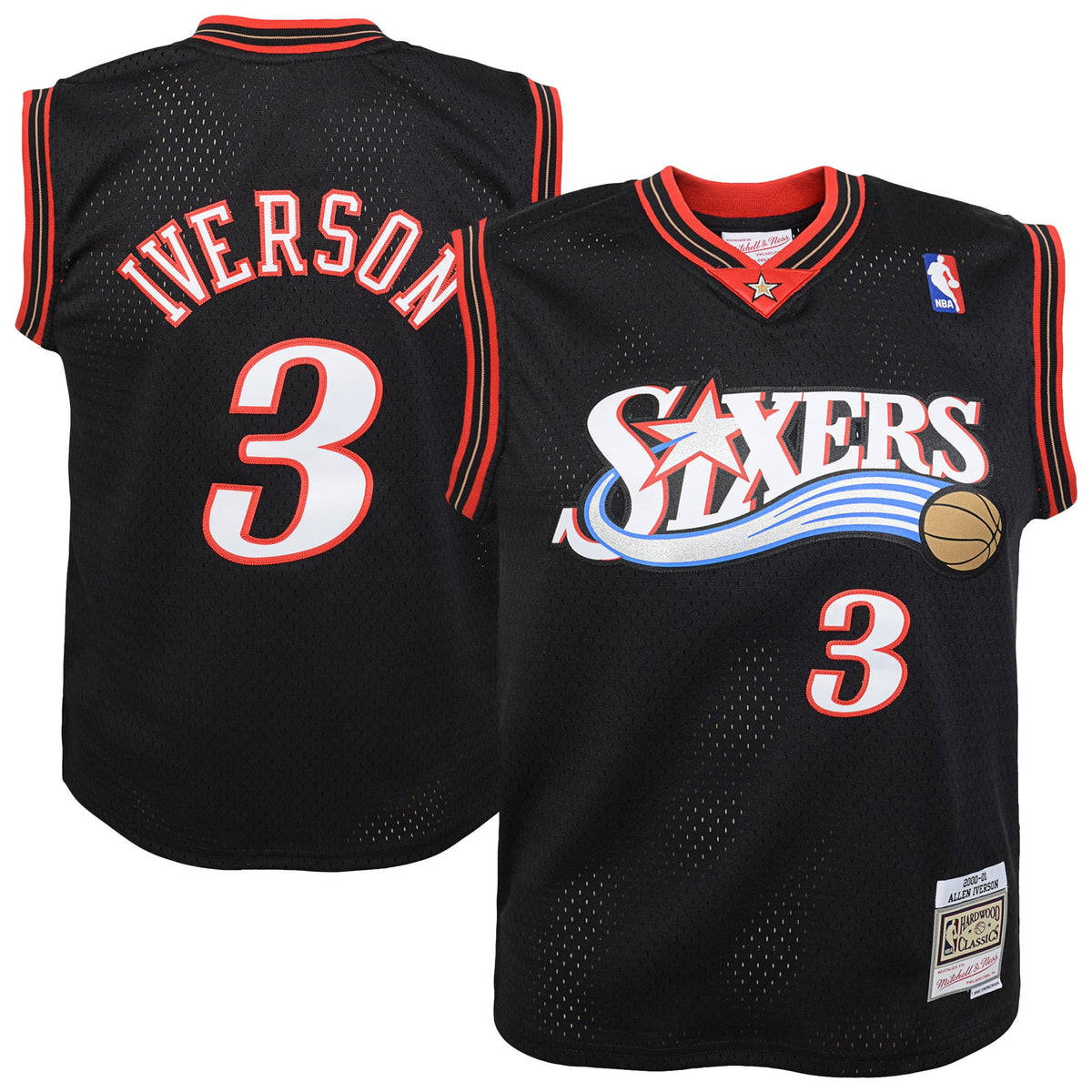 Youth Philadelphia 76ers Allen Iverson Mitchell & Ness Black 2000-01 Swingman Road Jersey