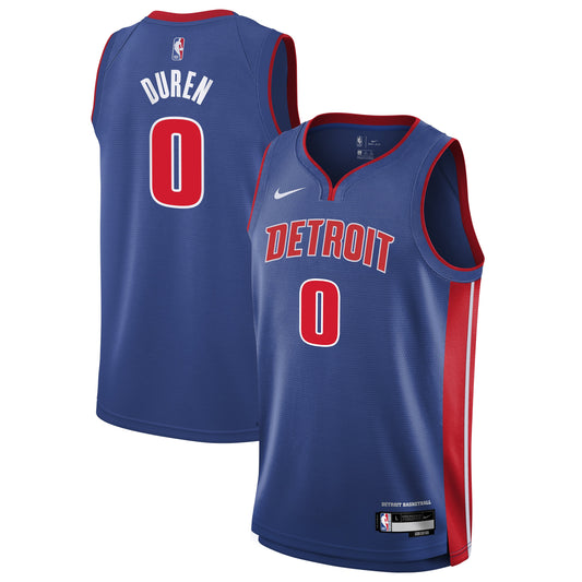 Youth Detroit Pistons Jalen Duren Nike Blue Swingman Jersey - Icon Edition